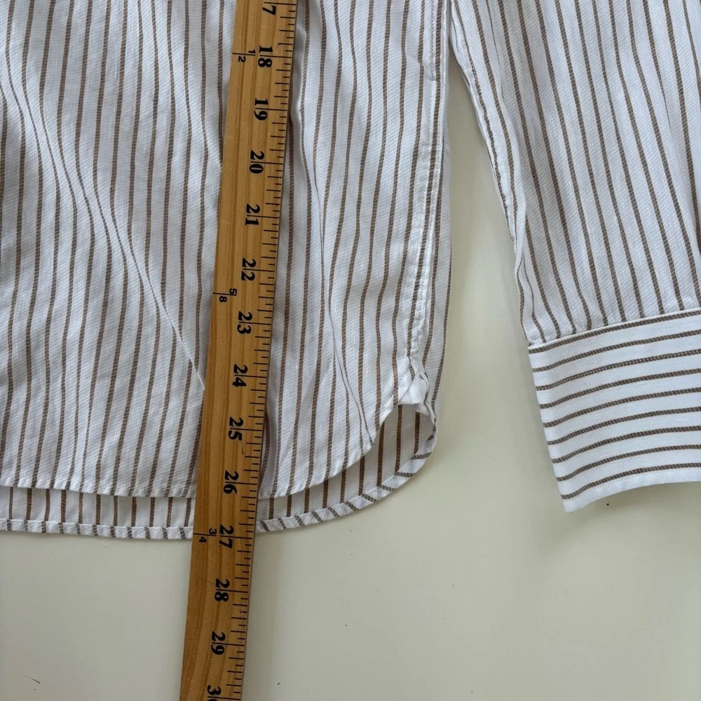 Banana Republic Men’s White Tan Striped Slim Linen-Cotton Dress Shirt Size Small